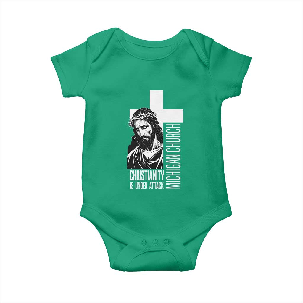 Christianity Is Under Attack Baby Onesie Jesus Stand for Faith Michigan Church TS02 Irish Green Print Your Wear