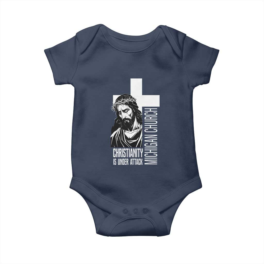 Christianity Is Under Attack Baby Onesie Jesus Stand for Faith Michigan Church TS02 Navy Print Your Wear