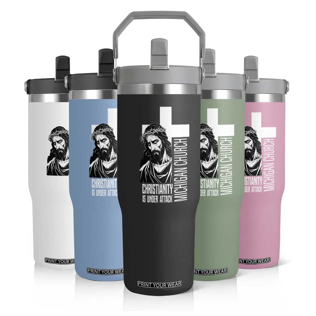 Christianity Is Under Attack Flip Straw Tumbler Jesus Stand for Faith Michigan Church TS02 Print Your Wear