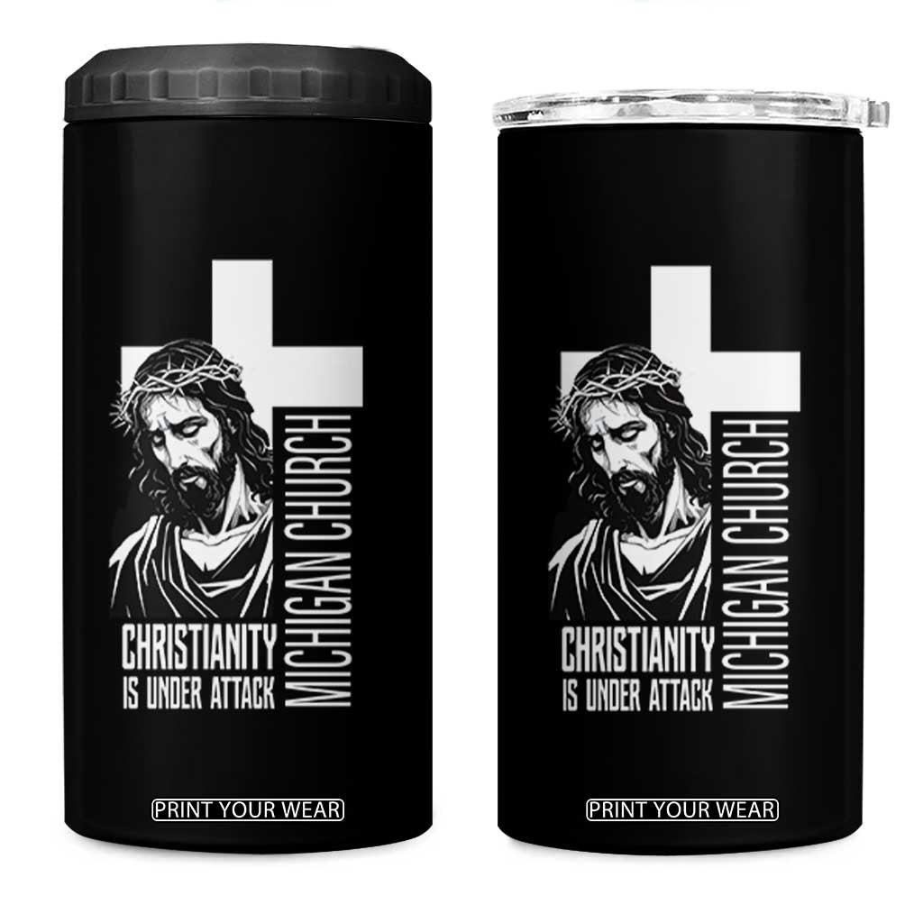 Christianity Is Under Attack 4 in 1 Can Cooler Tumbler Jesus Stand for Faith Michigan Church TS02 One Size: 16 oz Black Print Your Wear