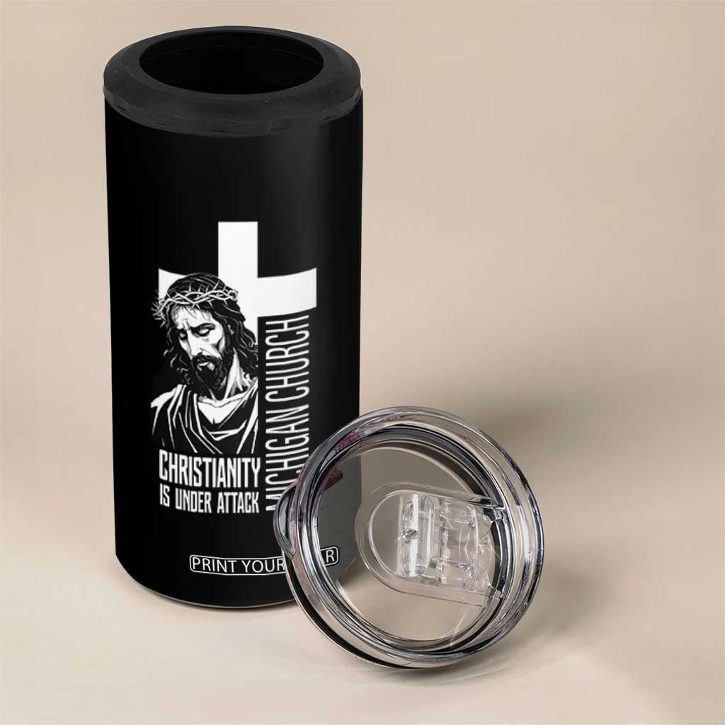 Christianity Is Under Attack 4 in 1 Can Cooler Tumbler Jesus Stand for Faith Michigan Church TS02 Print Your Wear