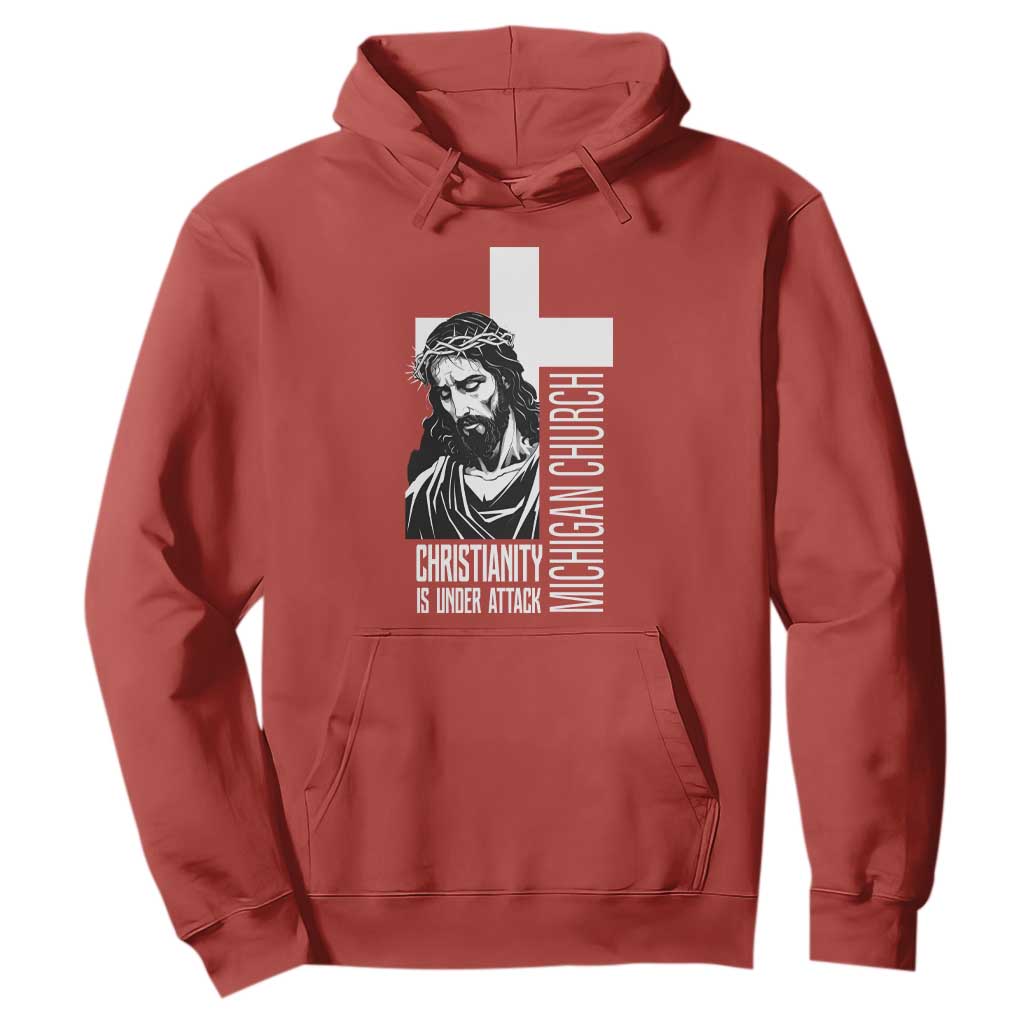 Christianity Is Under Attack Hoodie Jesus Stand for Faith Michigan Church TS02 Red Print Your Wear