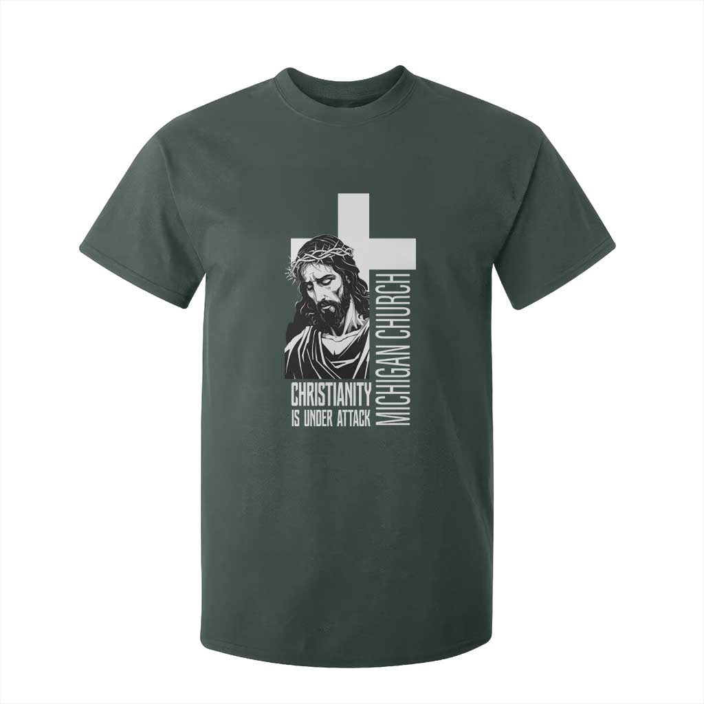 Christianity Is Under Attack T Shirt For Kid Jesus Stand for Faith Michigan Church TS02 Dark Forest Green Print Your Wear