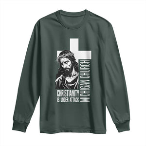 Christianity Is Under Attack Long Sleeve Shirt Jesus Stand for Faith Michigan Church TS02 Dark Forest Green Print Your Wear
