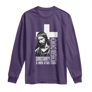 Christianity Is Under Attack Long Sleeve Shirt Jesus Stand for Faith Michigan Church TS02 Purple Print Your Wear