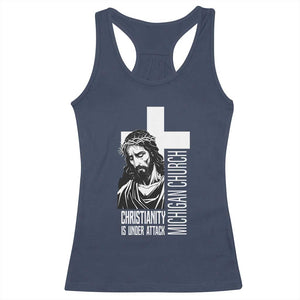 Christianity Is Under Attack Racerback Tank Top Jesus Stand for Faith Michigan Church TS02 Navy Print Your Wear