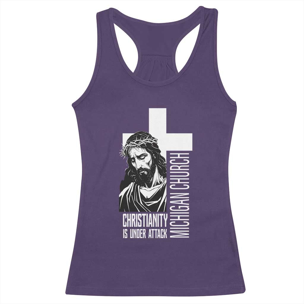 Christianity Is Under Attack Racerback Tank Top Jesus Stand for Faith Michigan Church TS02 Purple Print Your Wear