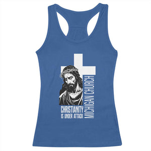 Christianity Is Under Attack Racerback Tank Top Jesus Stand for Faith Michigan Church TS02 Royal Blue Print Your Wear