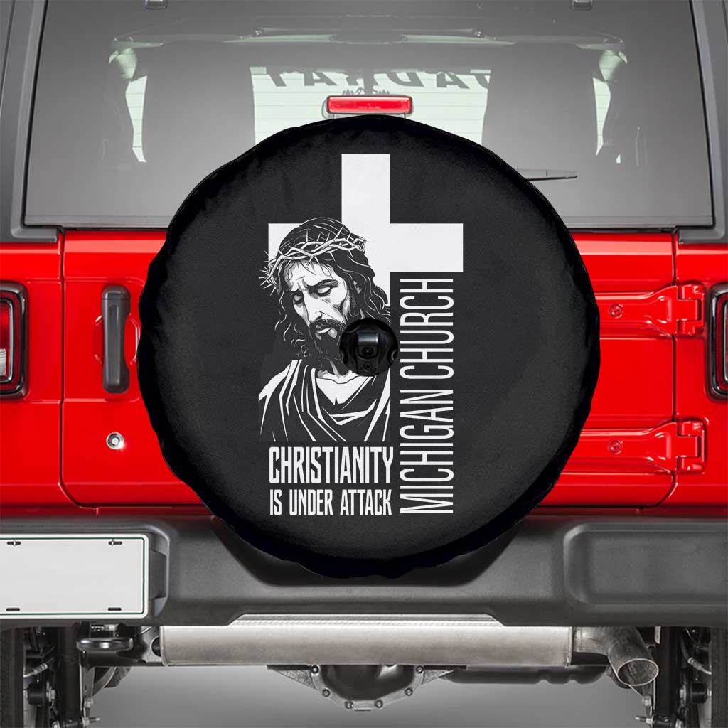 Christianity Is Under Attack Spare Tire Cover Jesus Stand for Faith Michigan Church TS02 Black Print Your Wear