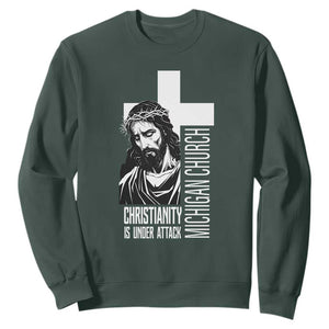 Christianity Is Under Attack Sweatshirt Jesus Stand for Faith Michigan Church TS02 Dark Forest Green Print Your Wear