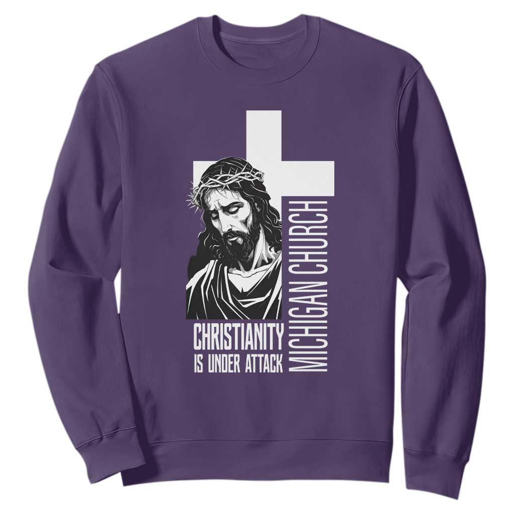 Christianity Is Under Attack Sweatshirt Jesus Stand for Faith Michigan Church TS02 Purple Print Your Wear