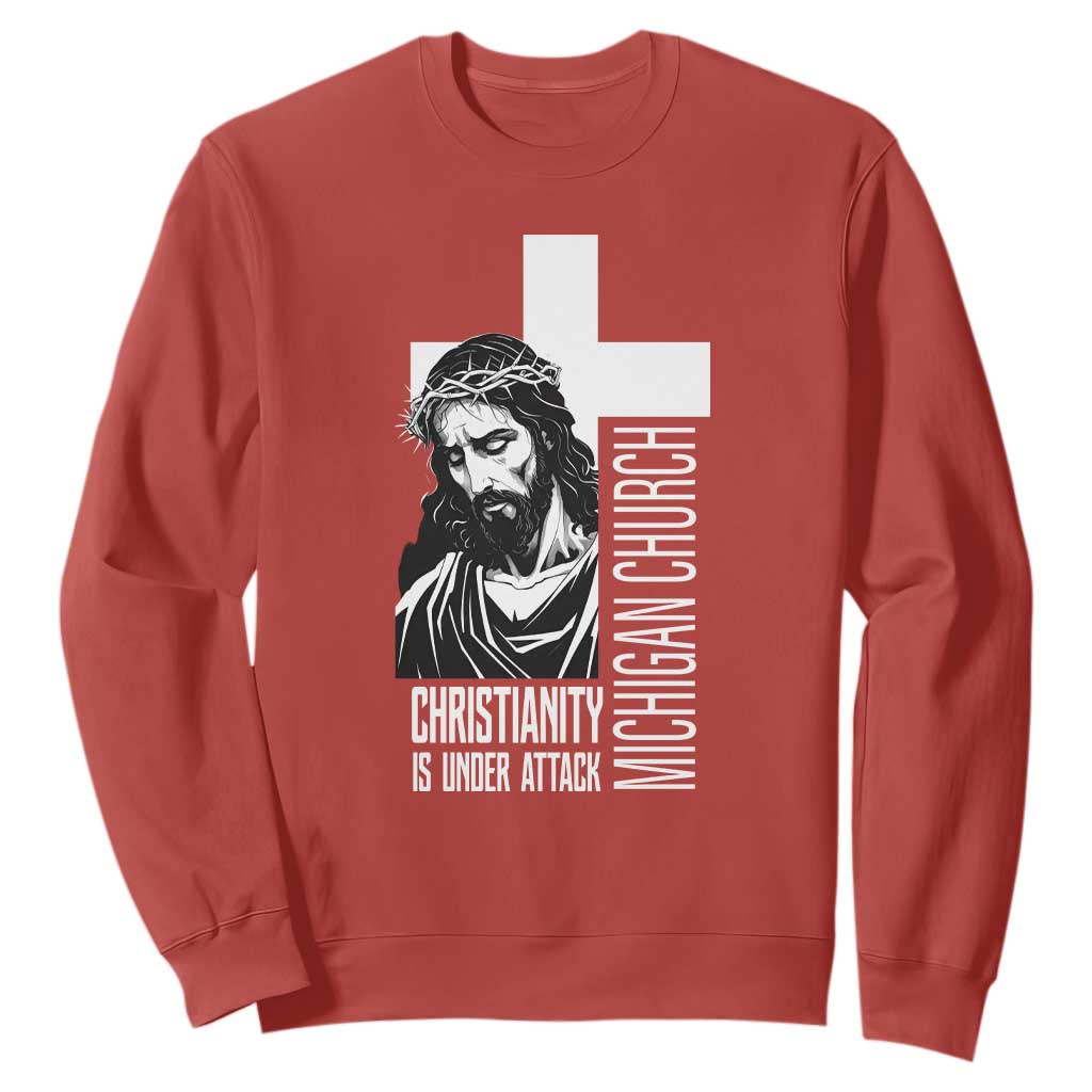 Christianity Is Under Attack Sweatshirt Jesus Stand for Faith Michigan Church TS02 Red Print Your Wear