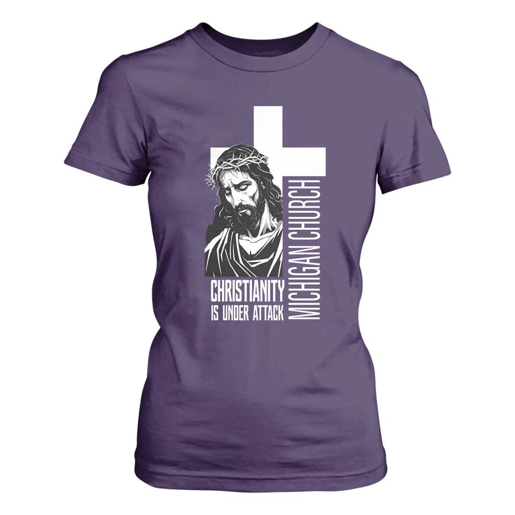 Christianity Is Under Attack T Shirt For Women Jesus Stand for Faith Michigan Church TS02 Purple Print Your Wear
