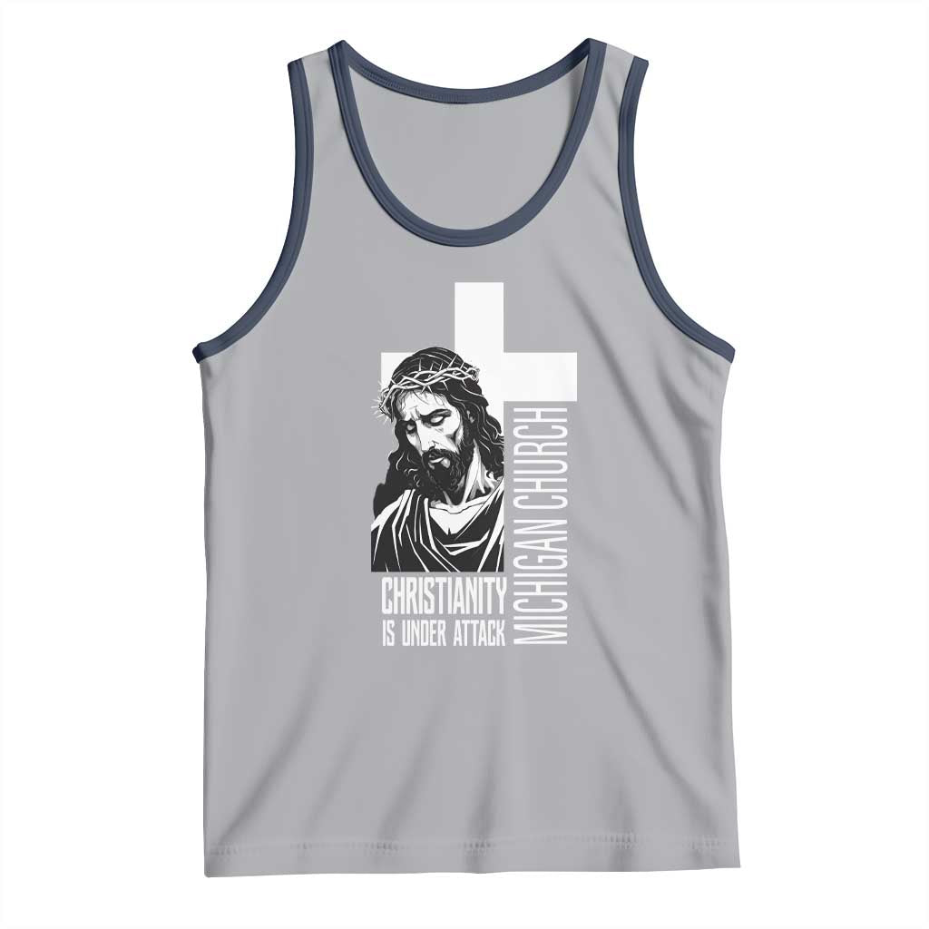 Christianity Is Under Attack Tank Top Jesus Stand for Faith Michigan Church TS02 Athletic Heather Navy Print Your Wear