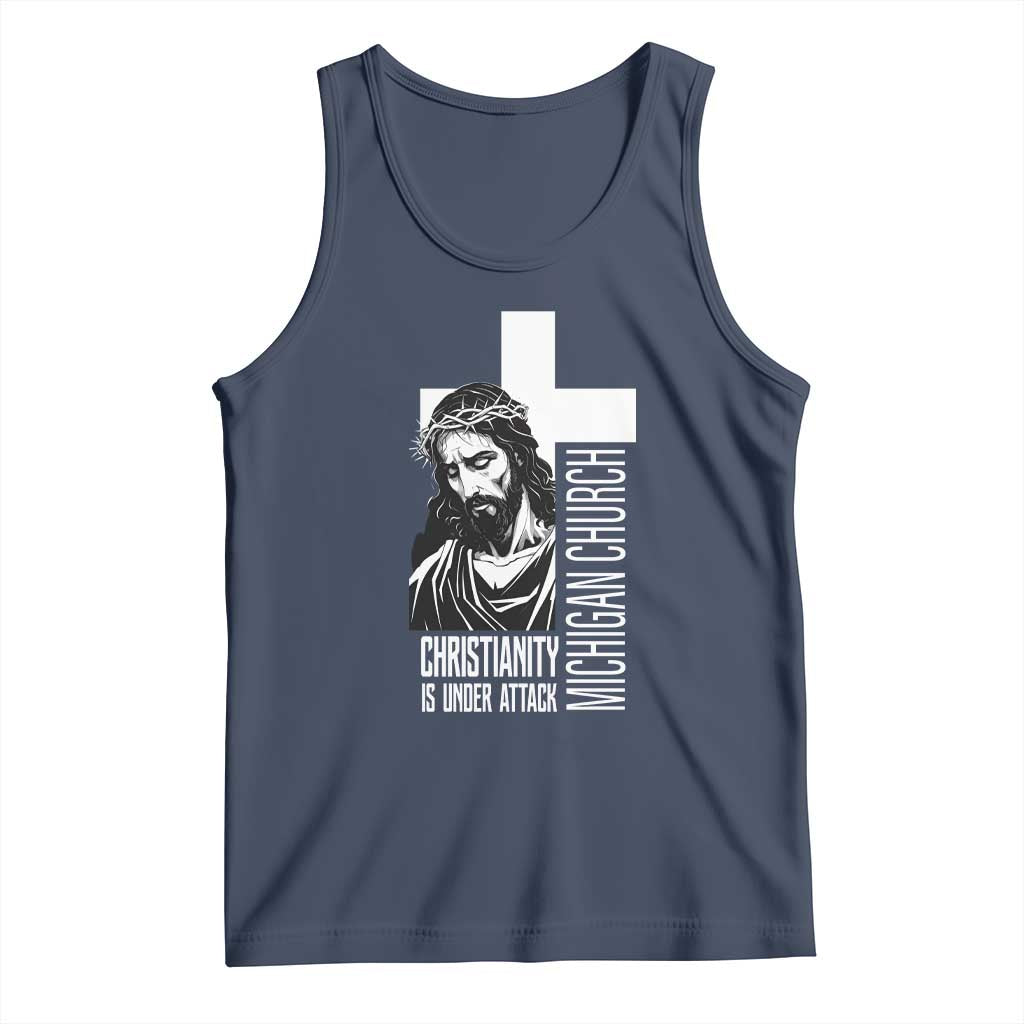Christianity Is Under Attack Tank Top Jesus Stand for Faith Michigan Church TS02 Navy Print Your Wear