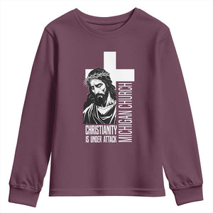 Christianity Is Under Attack Youth Sweatshirt Jesus Stand for Faith Michigan Church TS02 Maroon Print Your Wear
