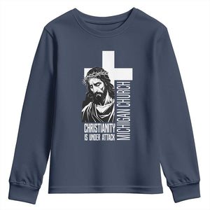 Christianity Is Under Attack Youth Sweatshirt Jesus Stand for Faith Michigan Church TS02 Navy Print Your Wear
