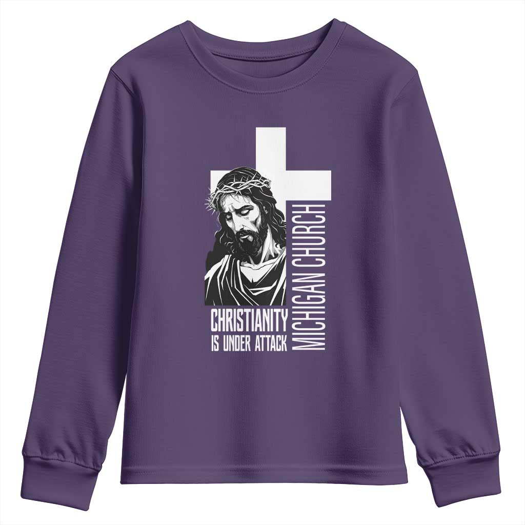 Christianity Is Under Attack Youth Sweatshirt Jesus Stand for Faith Michigan Church TS02 Purple Print Your Wear