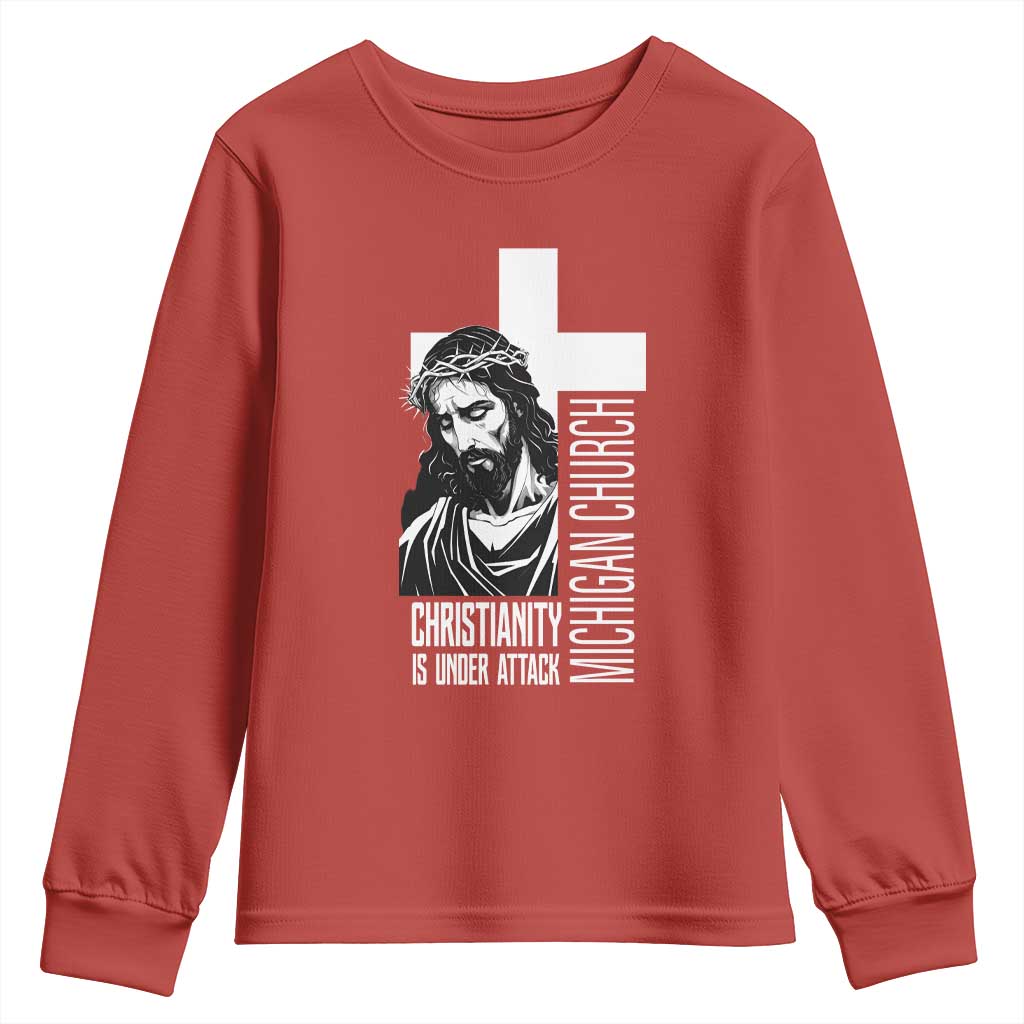 Christianity Is Under Attack Youth Sweatshirt Jesus Stand for Faith Michigan Church TS02 Red Print Your Wear