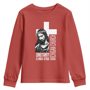 Christianity Is Under Attack Youth Sweatshirt Jesus Stand for Faith Michigan Church TS02 Red Print Your Wear