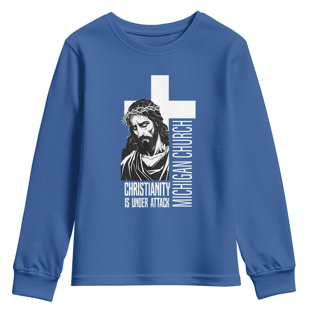 Christianity Is Under Attack Youth Sweatshirt Jesus Stand for Faith Michigan Church TS02 Royal Blue Print Your Wear