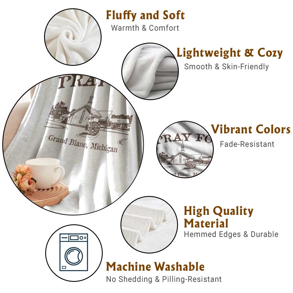 Pray for Grand Blanc Michigan Throw Blanket Vintage Church Faith Support TS02 Print Your Wear