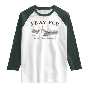 Pray for Grand Blanc Michigan Raglan Shirt Vintage Church Faith Support TS02 White Dark Forest Green Print Your Wear
