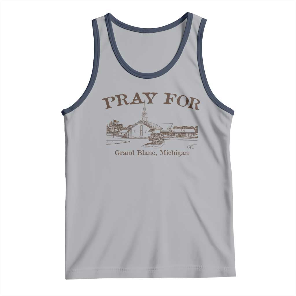 Pray for Grand Blanc Michigan Tank Top Vintage Church Faith Support TS02 Athletic Heather Navy Print Your Wear