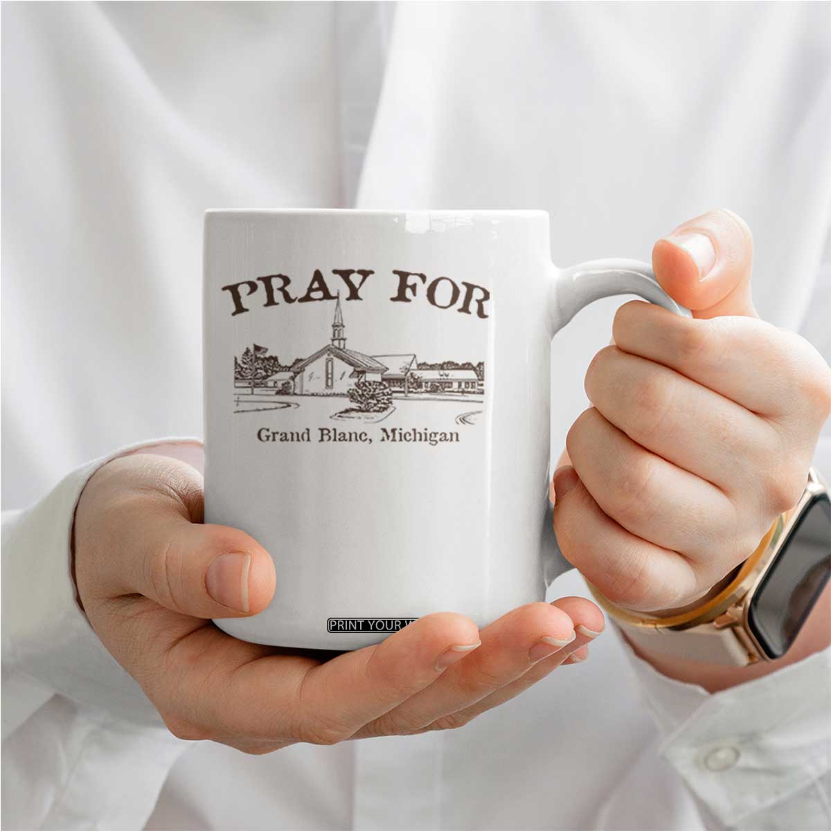 Pray for Grand Blanc Michigan Coffee Mug Vintage Church Faith Support TS02 Print Your Wear