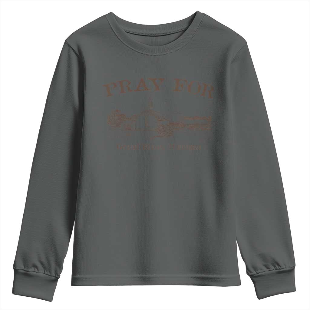 Pray for Grand Blanc Michigan Youth Sweatshirt Vintage Church Faith Support TS02 Dark Heather Print Your Wear