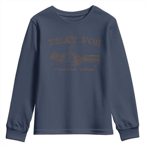 Pray for Grand Blanc Michigan Youth Sweatshirt Vintage Church Faith Support TS02 Navy Print Your Wear