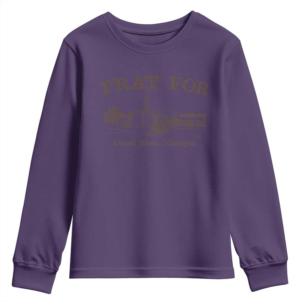 Pray for Grand Blanc Michigan Youth Sweatshirt Vintage Church Faith Support TS02 Purple Print Your Wear