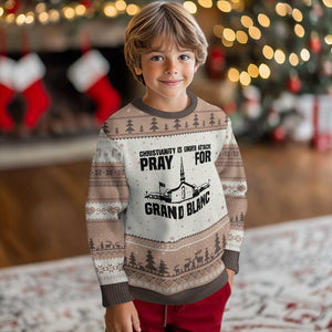 Christianity Is Under Attack Ugly Christmas Sweater Pray for Grand Blanc Church Michigan Faith Support TS02 Mocha Mousse Print Your Wear