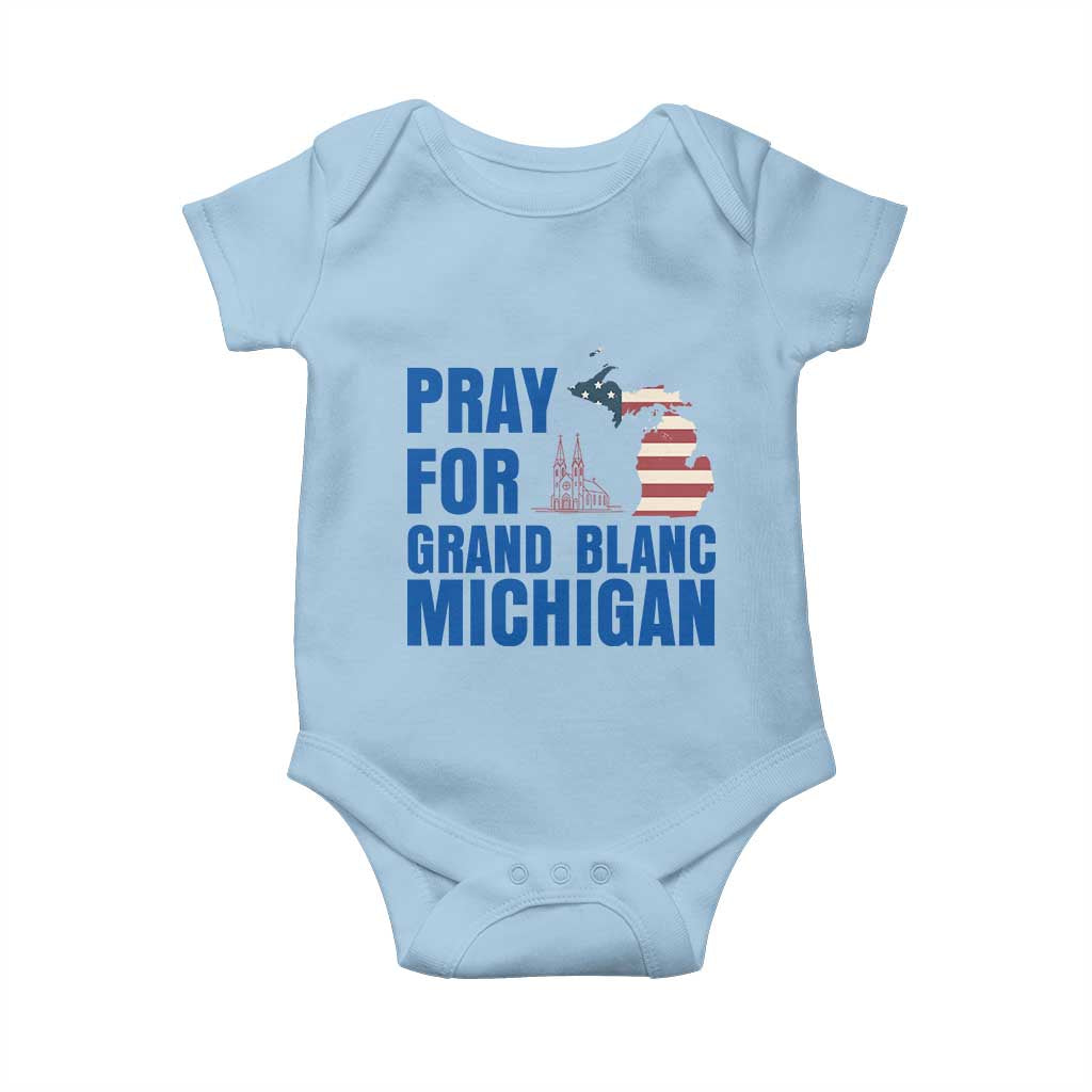 Pray for Grand Blanc Michigan Baby Onesie American Flag Christian Support TS02 Light Blue Print Your Wear