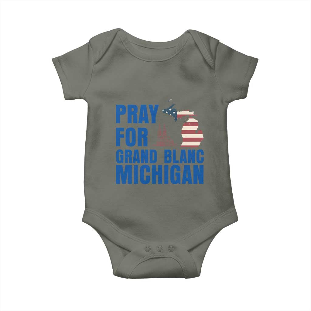 Pray for Grand Blanc Michigan Baby Onesie American Flag Christian Support TS02 Military Green Print Your Wear