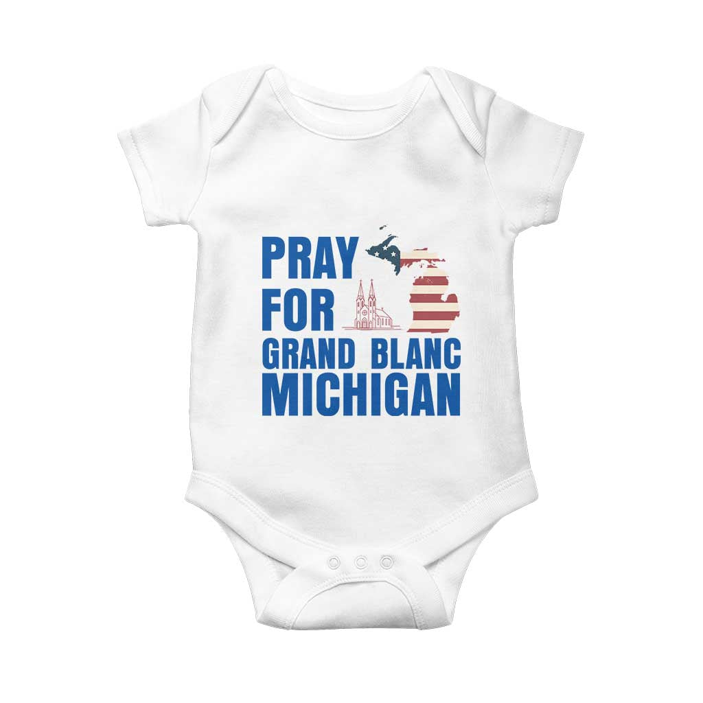 Pray for Grand Blanc Michigan Baby Onesie American Flag Christian Support TS02 White Print Your Wear