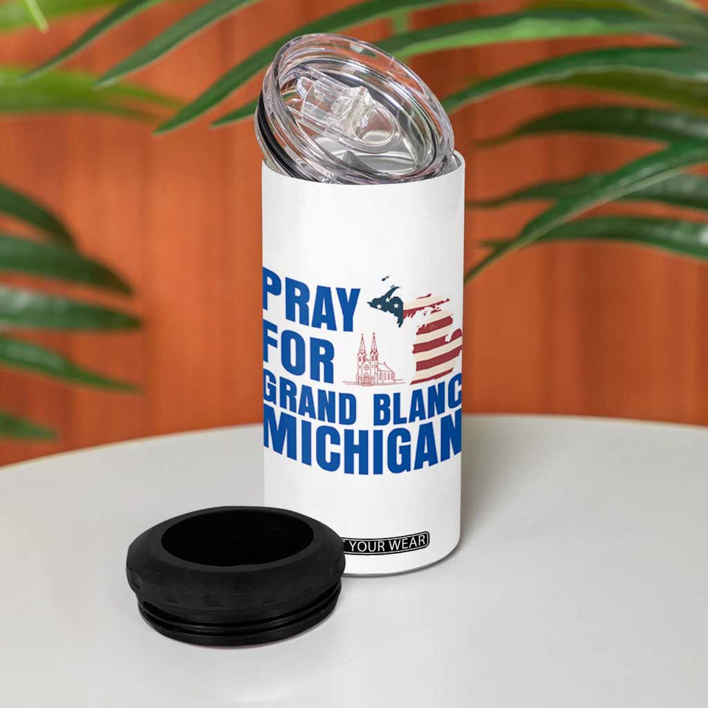 Pray for Grand Blanc Michigan 4 in 1 Can Cooler Tumbler American Flag Christian Support TS02 Print Your Wear