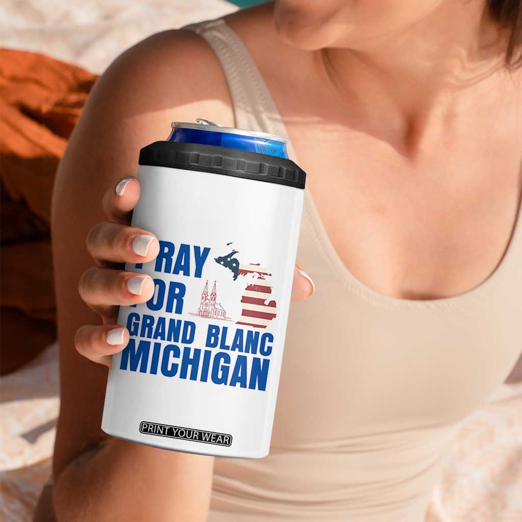 Pray for Grand Blanc Michigan 4 in 1 Can Cooler Tumbler American Flag Christian Support TS02 Print Your Wear