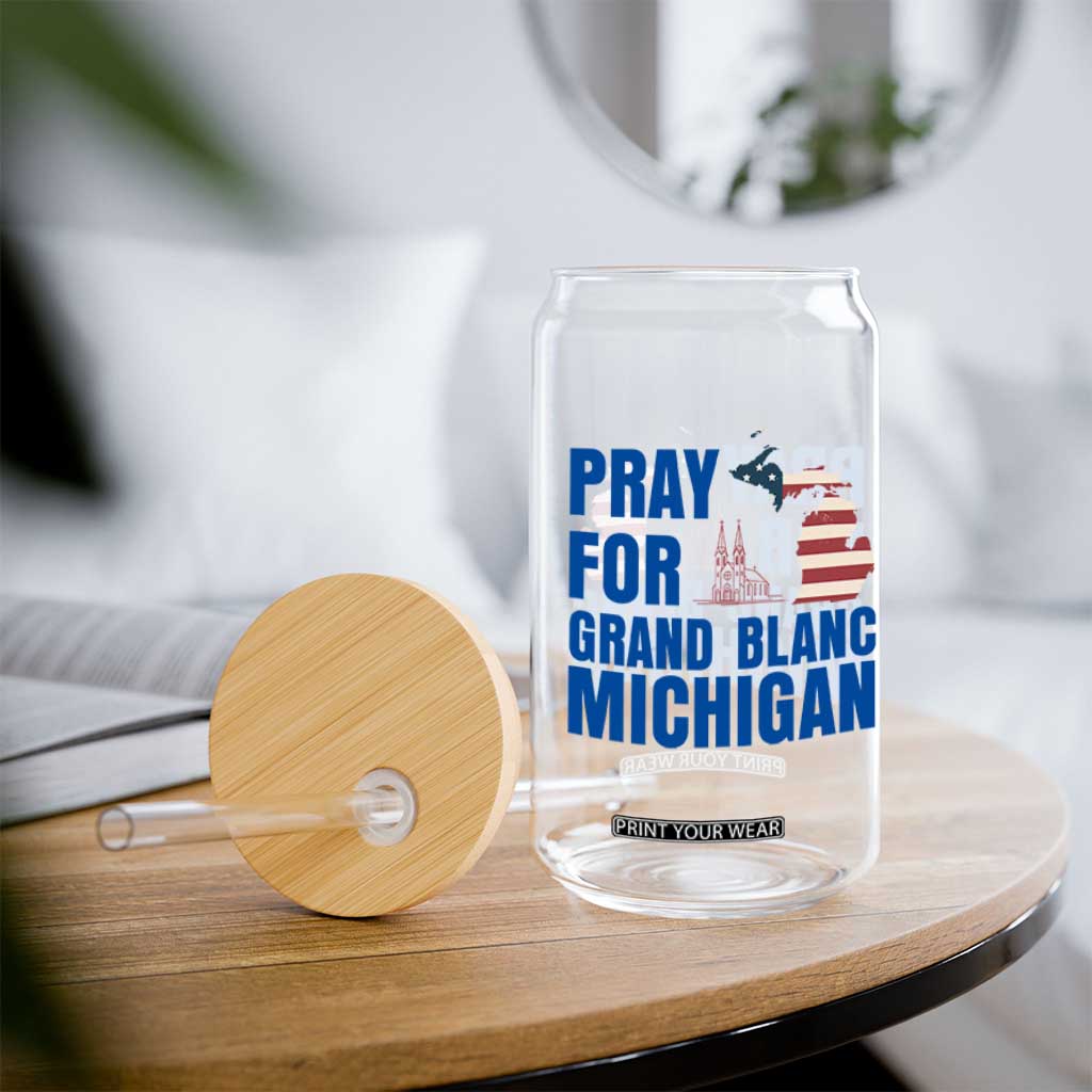 Pray for Grand Blanc Michigan Glass Can American Flag Christian Support TS02 Print Your Wear