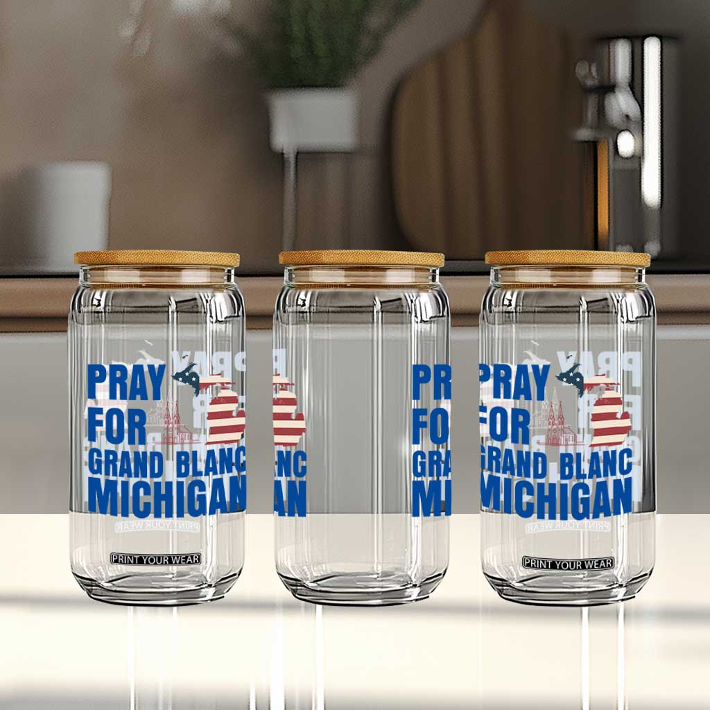 Pray for Grand Blanc Michigan Glass Can American Flag Christian Support TS02 Print Your Wear