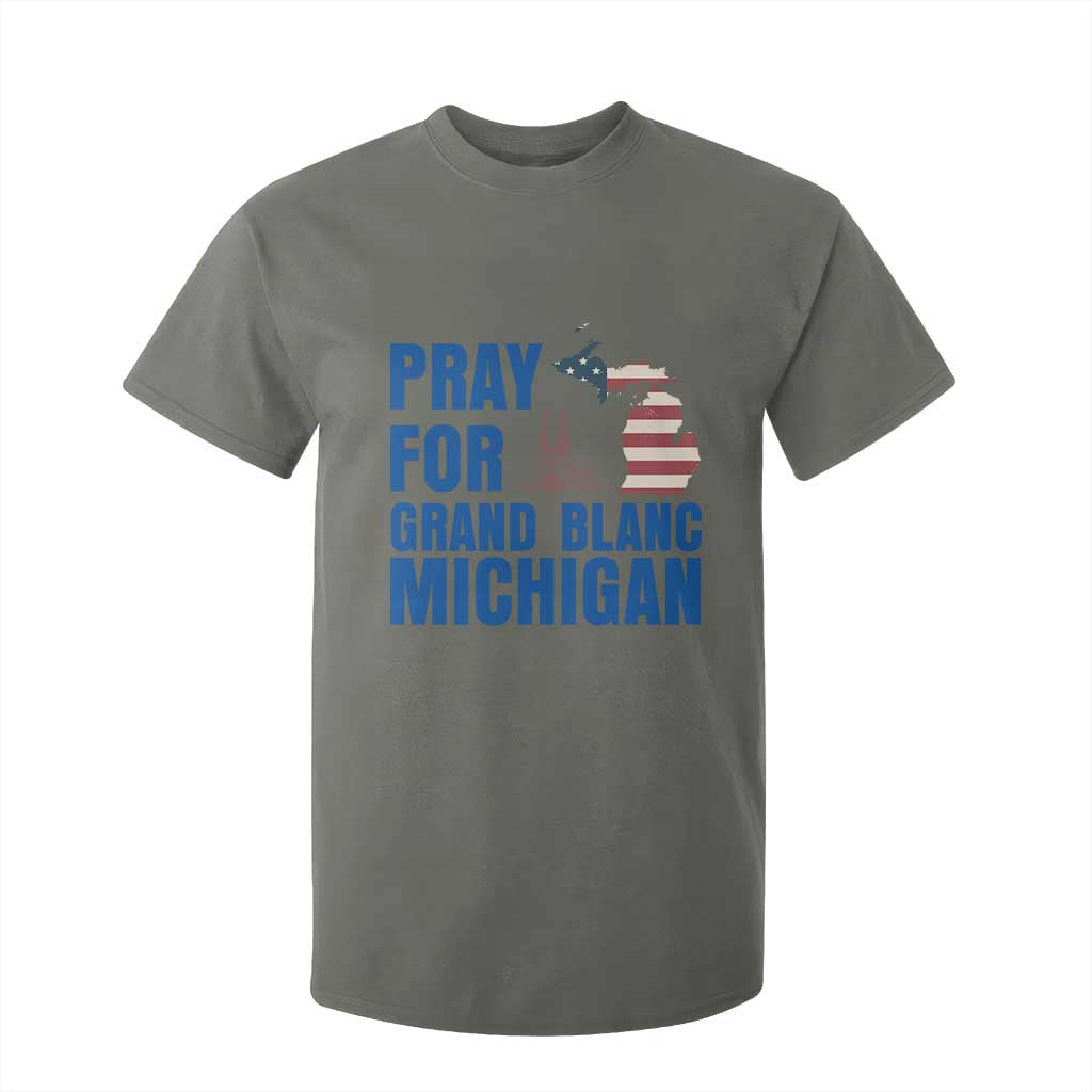 Pray for Grand Blanc Michigan T Shirt For Kid American Flag Christian Support TS02 Military Green Print Your Wear