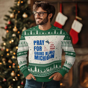 Pray for Grand Blanc Michigan Ugly Christmas Sweater American Flag Christian Support TS02 Beige Green Print Your Wear