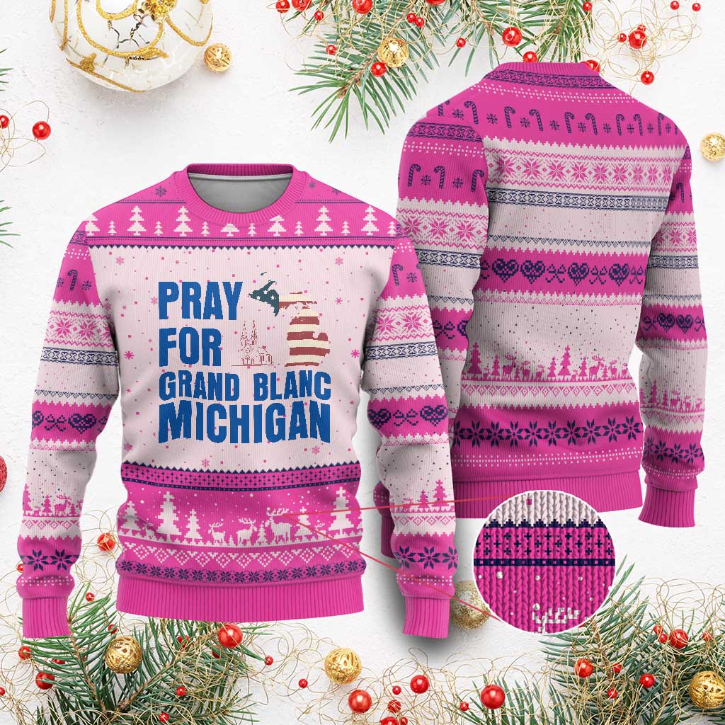 Pray for Grand Blanc Michigan Ugly Christmas Sweater American Flag Christian Support TS02 Hot Pink Print Your Wear