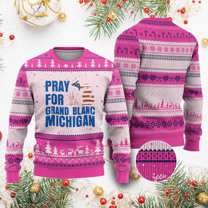 Pray for Grand Blanc Michigan Ugly Christmas Sweater American Flag Christian Support TS02 Hot Pink Print Your Wear