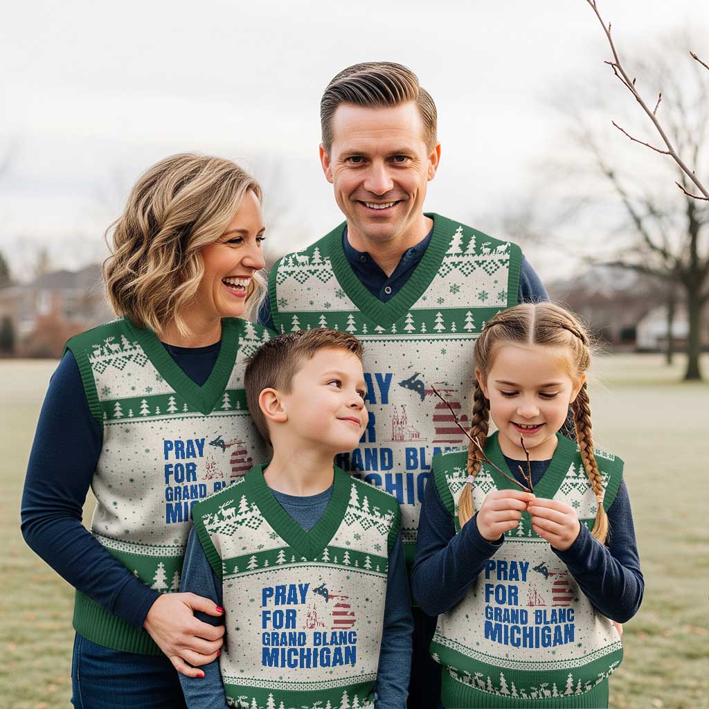 Pray for Grand Blanc Michigan V-Neck Knit Sweater Vest American Flag Christian Support TS02 Beige Green Print Your Wear