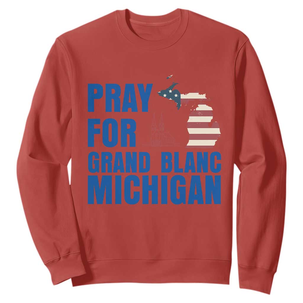 Pray for Grand Blanc Michigan Sweatshirt American Flag Christian Support TS02 Red Print Your Wear
