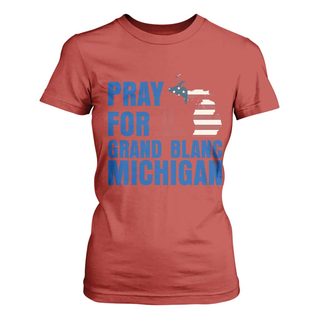 Pray for Grand Blanc Michigan T Shirt For Women American Flag Christian Support TS02 Red Print Your Wear