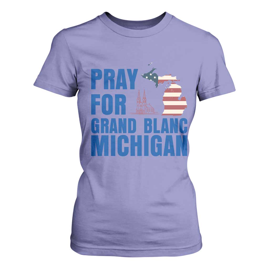 Pray for Grand Blanc Michigan T Shirt For Women American Flag Christian Support TS02 Violet Print Your Wear