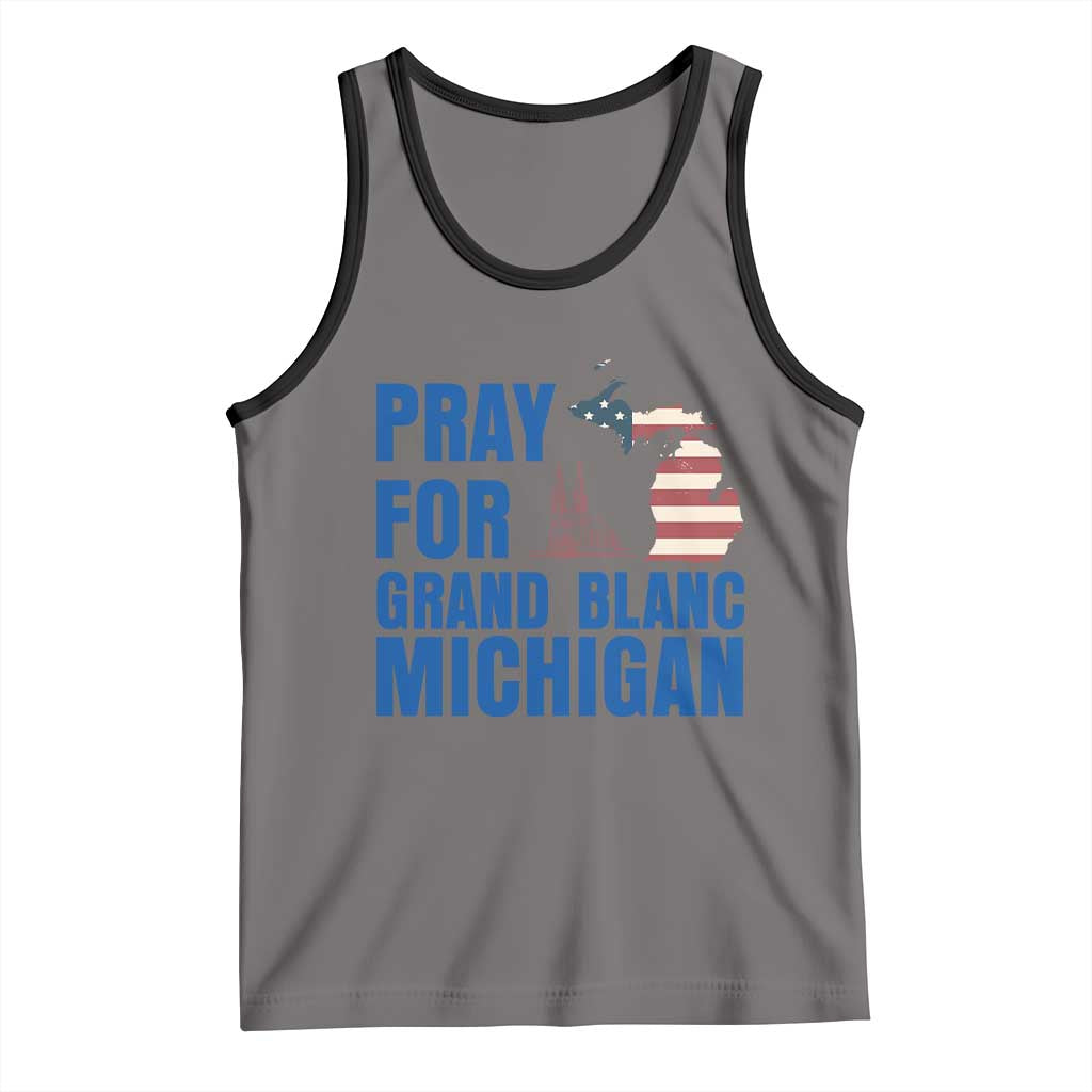 Pray for Grand Blanc Michigan Tank Top American Flag Christian Support TS02 Deep Heather Black Print Your Wear