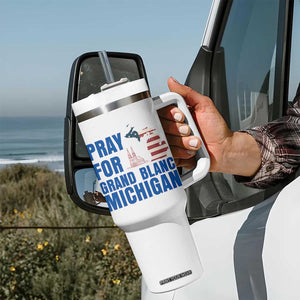 Pray for Grand Blanc Michigan Tumbler With Handle American Flag Christian Support TS02 Print Your Wear